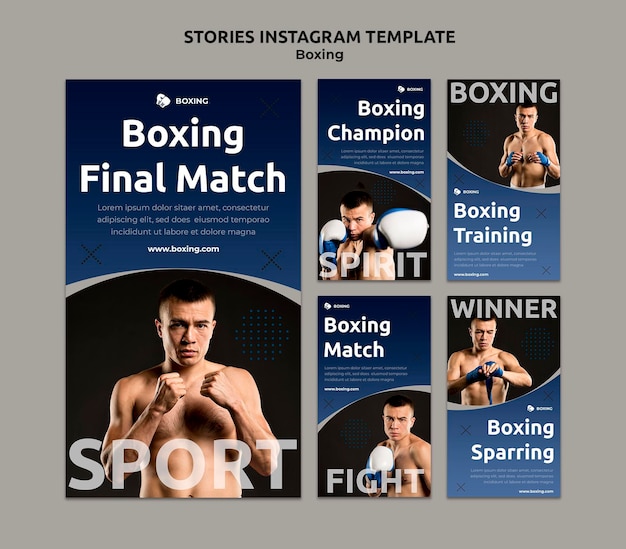 Raccolta di storie di Instagram per lo sport di boxe con pugile maschio