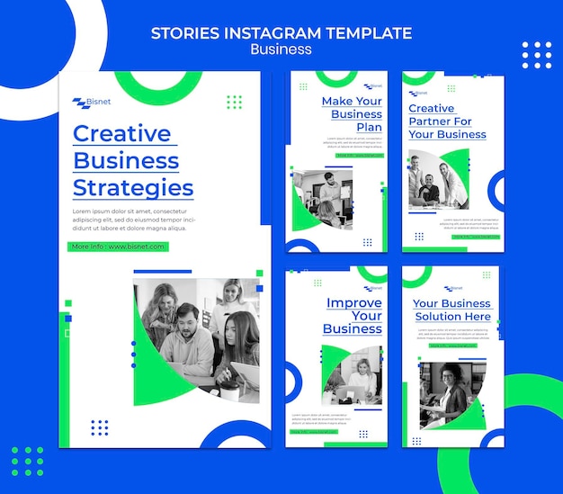 Raccolta di storie di Instagram per soluzioni aziendali con foto monocromatiche