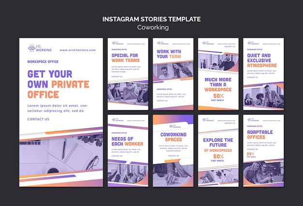 Raccolta di storie di Instagram per spazi di coworking
