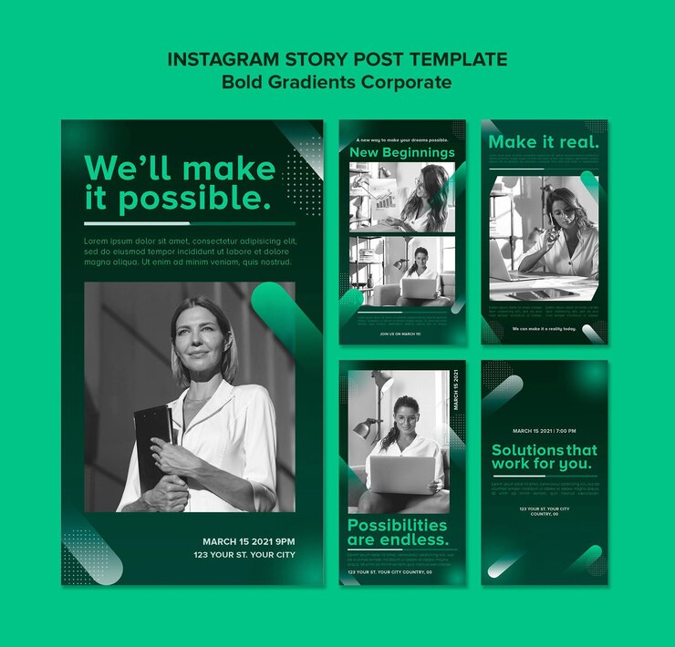 PSD raccolta di storie instagram gradiente per carriera aziendale