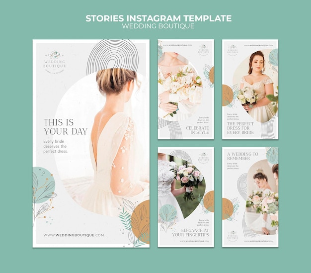 Raccolta di storie su Instagram per un'elegante boutique per matrimoni