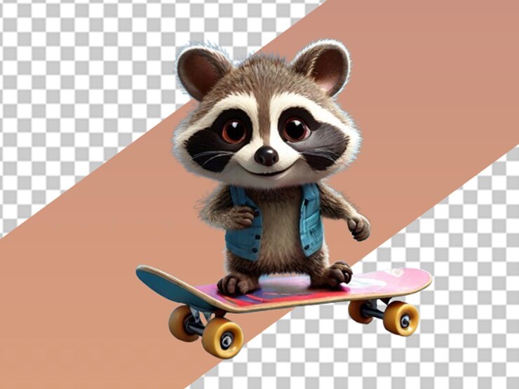 PSD raccoon de desenho animado em 3d a brincar
