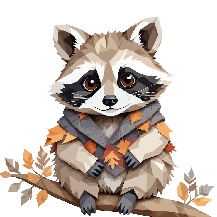 PSD raccoon juguetón adorable divertido animal colorido estilo geométrico lindo