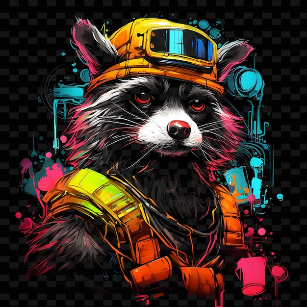 PSD raccoon urban explorer squiggly neon lines mülltonnen maskierte png y2k formen transparente lichtkunst