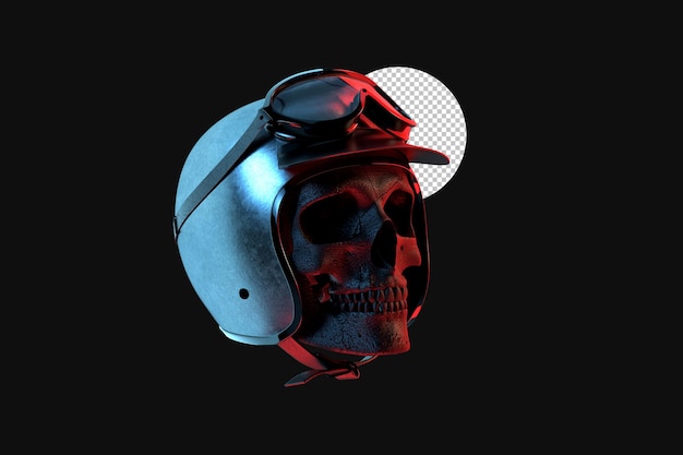 PSD racer skull im vintage-helm mit brille. 3d-rendering