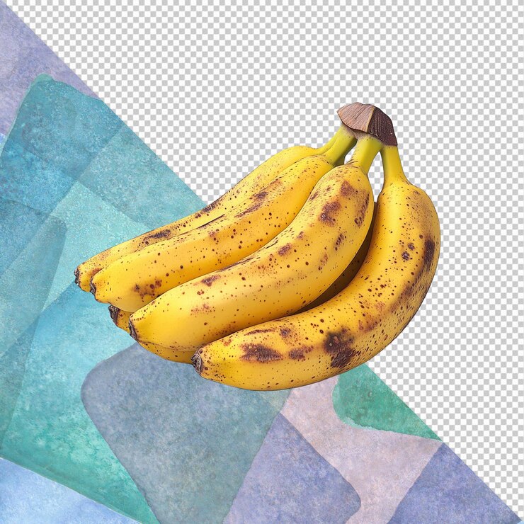 PSD un racimo de plátanos maduros y sobremaduros con manchas marrones aisladas sobre un fondo transparente
