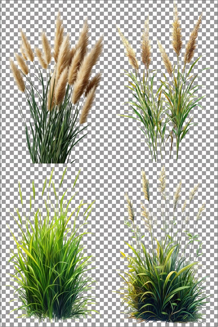 Los racimos de hierba natural y exuberante hiperrealista aislado PNG con fondo transparente claro alto
