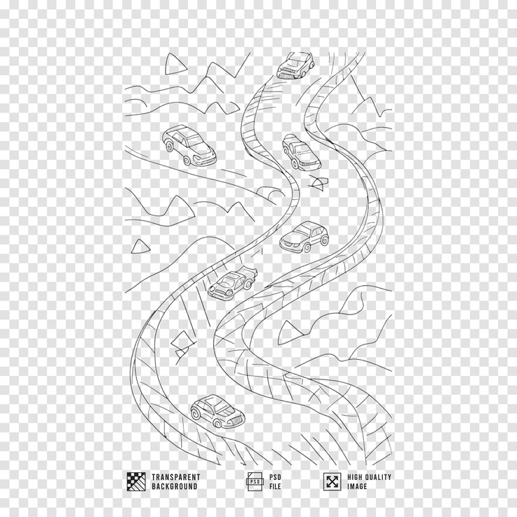 PSD racing car line art images with transparent background