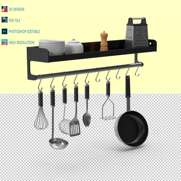 PSD rack de cuisine 3d render psd