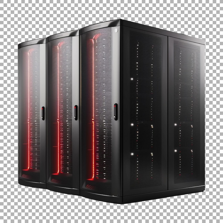 PSD rack de servidor en el centro de datos en fondo transparente generado por ai
