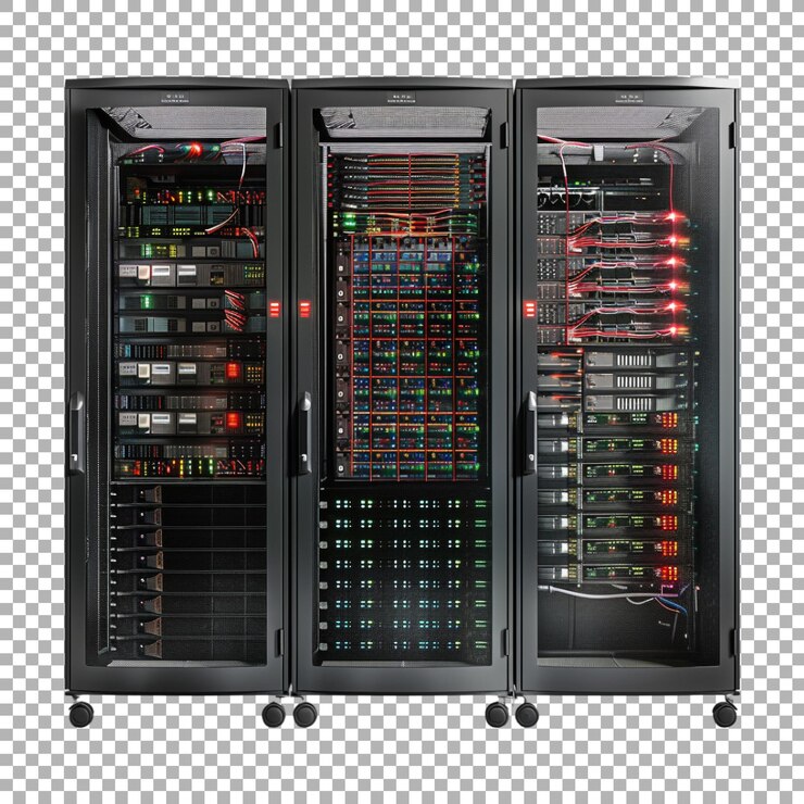 PSD rack de servidor en el centro de datos en fondo transparente generado por ai