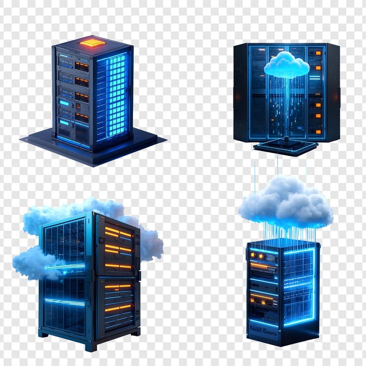 PSD rack de servidor de computadora aislado sobre un fondo transparente