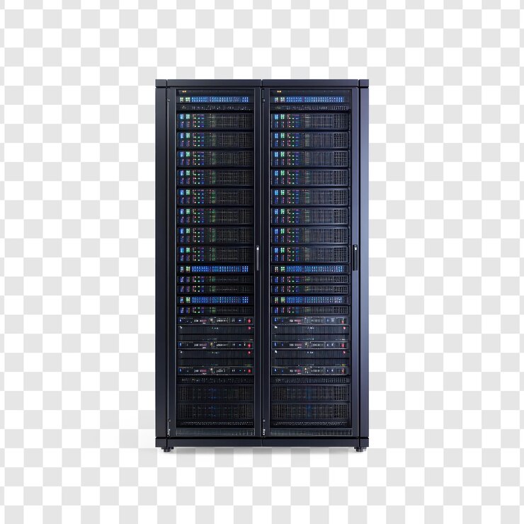 PSD el rack de servidor de red moderno se aísla en un fondo transparente