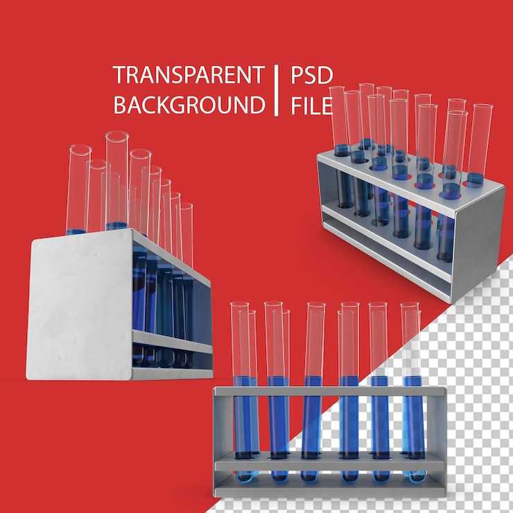 PSD rack with blue test tubes png