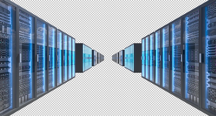 PSD los racks de servidores modernos con fondo transparente en 3d