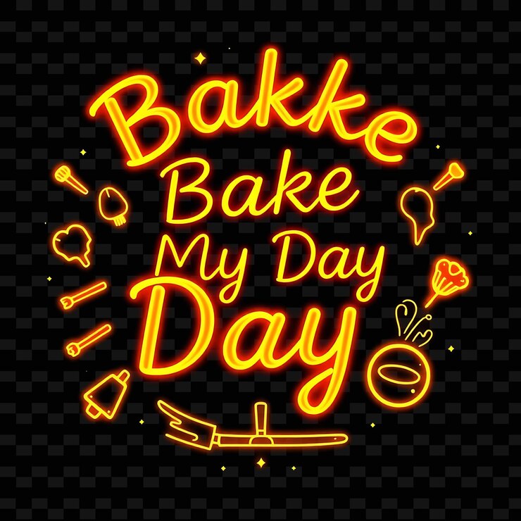 PSD radiant bake my day testo in neon arancione e giallo chiaro con baking neon deliziosa tipografia designt