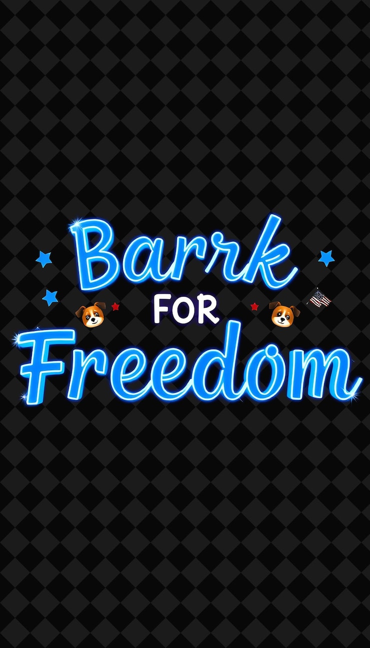 PSD radiant bark for freedom texto brillante con azul neón y azul eléctrico adornado con una linda máscara para perros