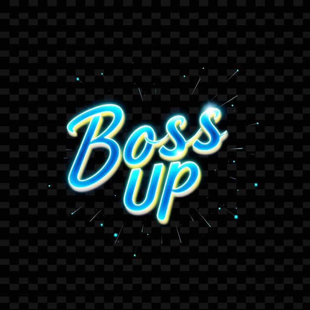 Radiant Boss Up Shimmers de texto con efectos de gradiente azul eléctrico de neón y holográfico de agua Lo