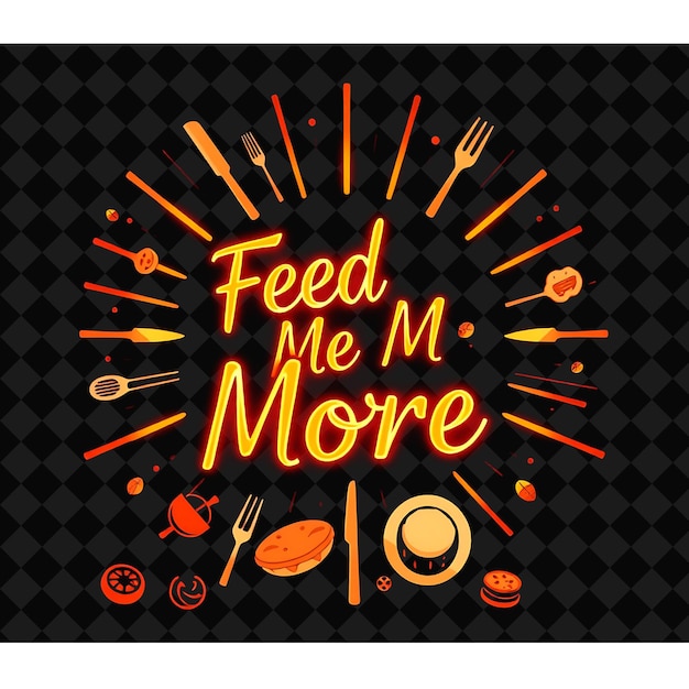 Radiant Feed Me More Beams de texto con neón naranja y rojo adornado PNG inspirado en la decoración de alimentos de neón Wi