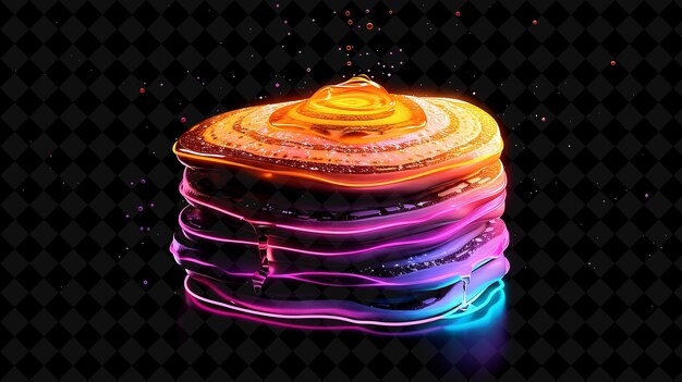 PSD radiant fluorescent pancake stacks flipping e rotating pan neon color alimentos bebidas coleção y2k