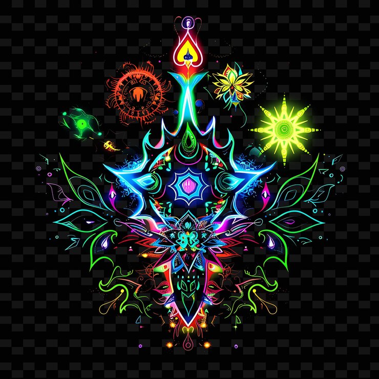 PSD radiant neon aura of a powerful elemental with neon vibrant png creative neon line art designs