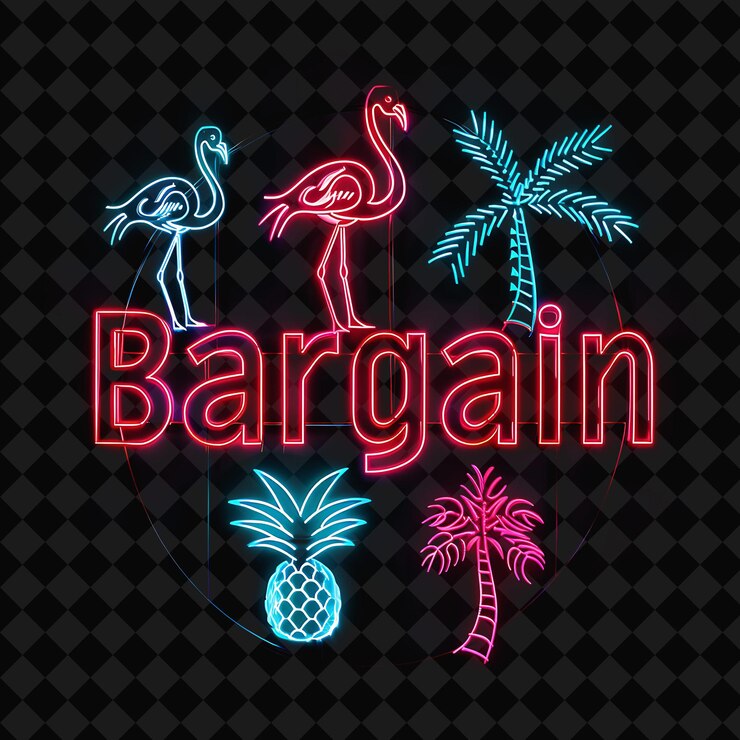 PSD radiant neon light of bargain text in neon red and cyan colo png y2k inspired neon decorative