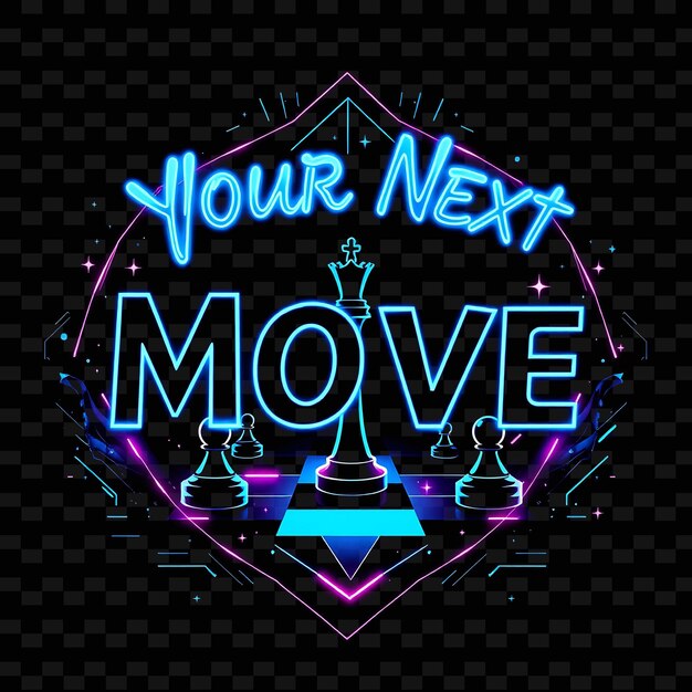 Radiant Your Next Move Text Shimmers con Neon Electric Indigo y Royal Blue Pixelated Chess P. (Radiante su próximo movimiento)