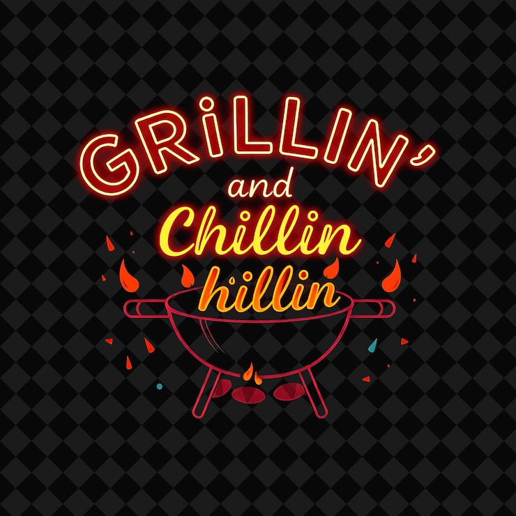 PSD radiante grillin y chillin texto en rojo neón y naranja profundo wi png inspirado en la decoración de alimentos de neón