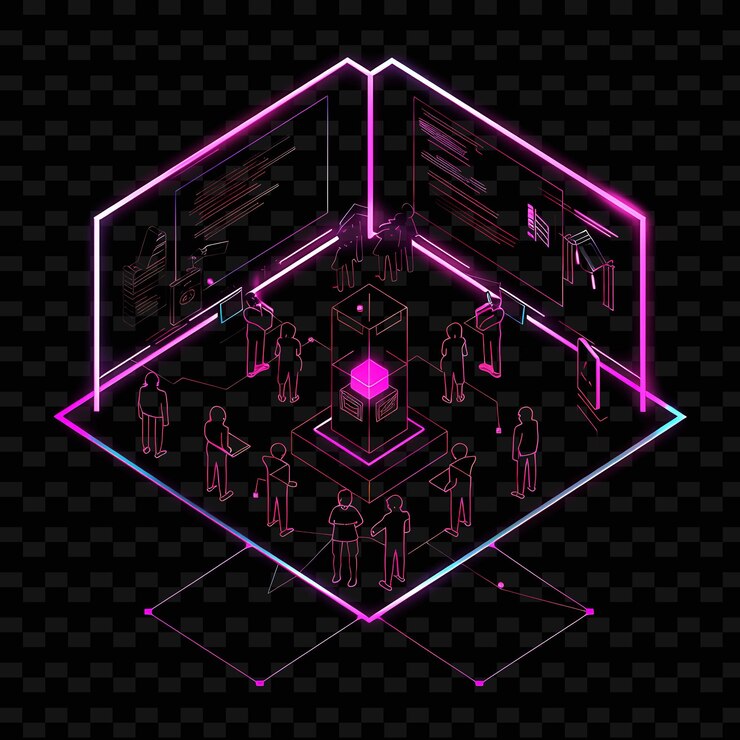 PSD radiante neon votazione parallela con membri e segni paesaggio neon linea arte paesaggio sfondo