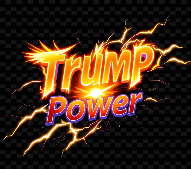 PSD radiante trump power texto en naranja ardiente y amarillo brillante con un aura brillante poderoso relámpago b