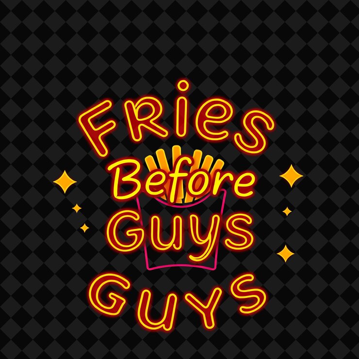 PSD radiantes patatas fritas ante los chicos texto en neón naranja y rojo cálido con f png inspirado en el neón de la comida decorre