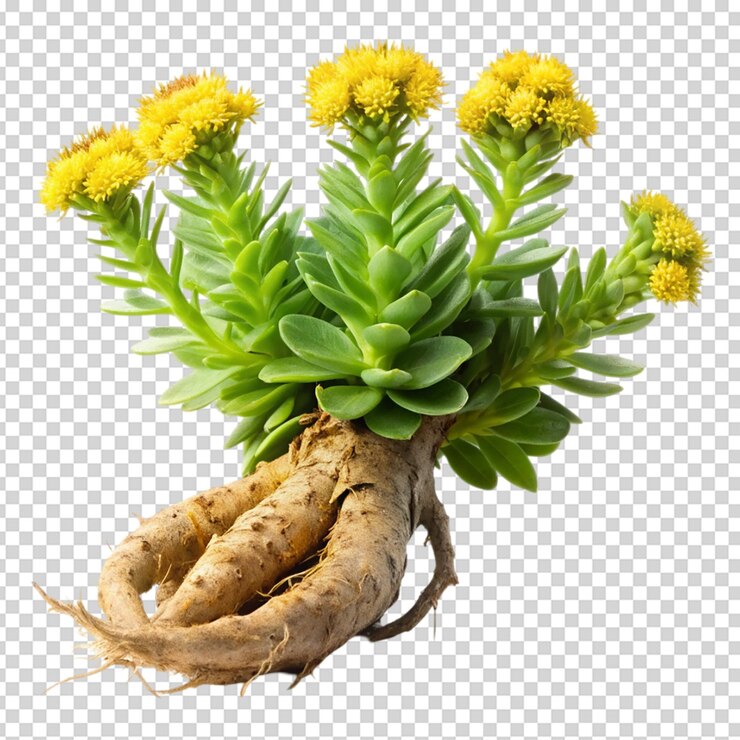 Radici di Rhodiola rosea sullo sfondo bianco isolato
