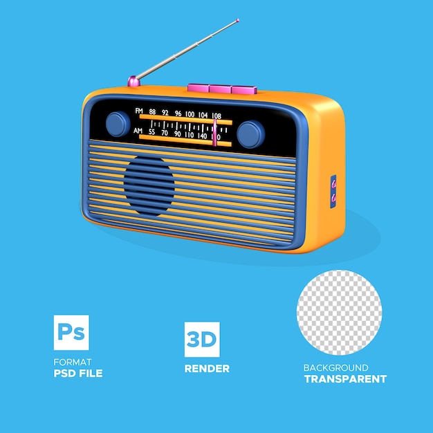 Radio 3d render icon premium psd