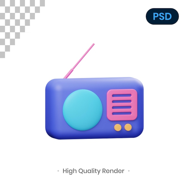 Radio 3d render ilustración premium psd