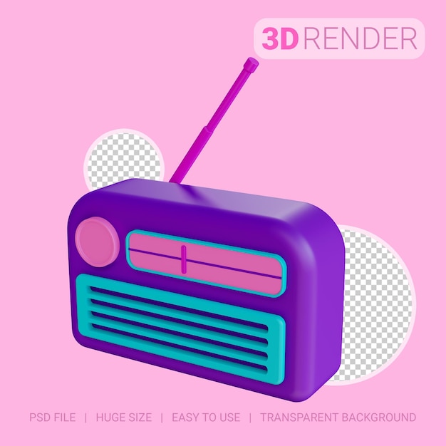 Rádio de ícone 3d com fundo transparente