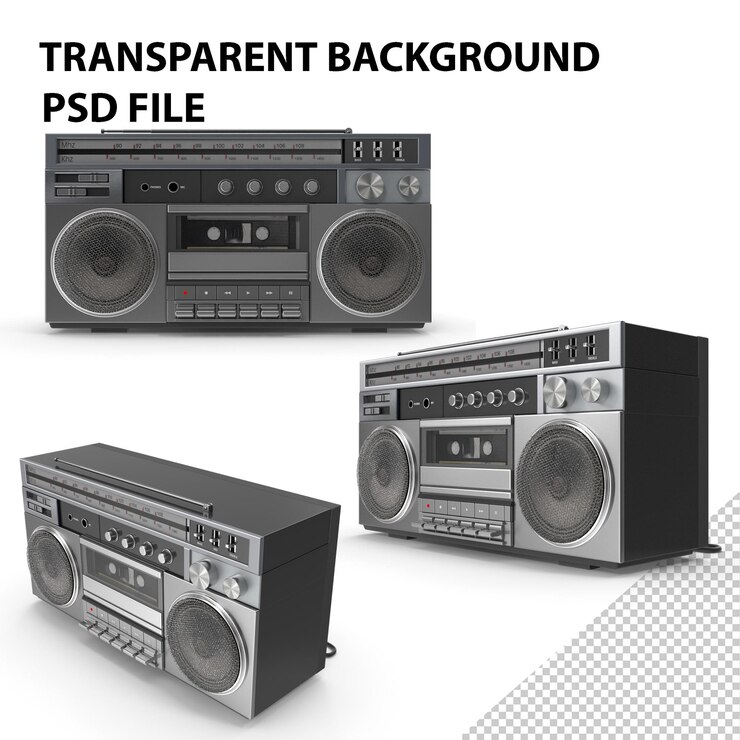 PSD radio stéréo portable rétro et lecteur de cassettes png