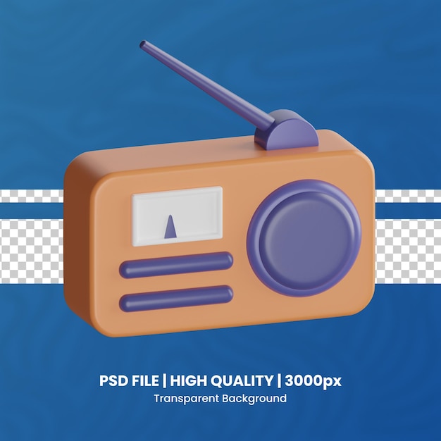 Radio vintage 3d di alta qualità render background trasparente radio 3d render icon pack