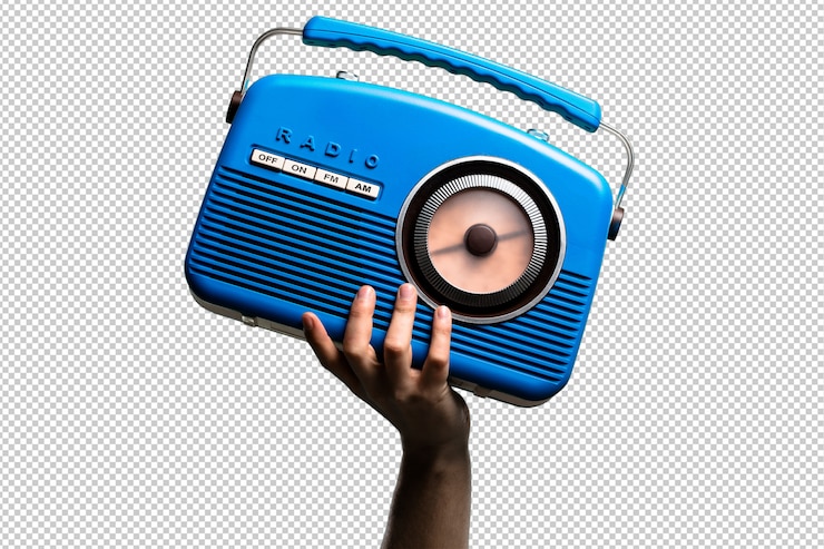 PSD radio vintage bleue isolée