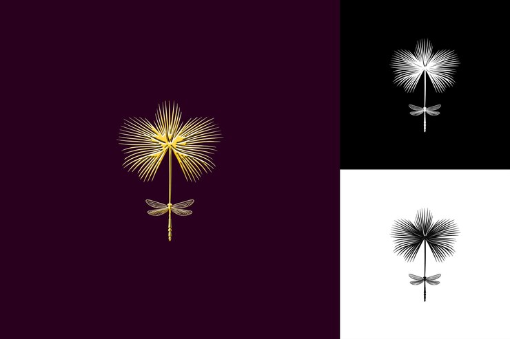 PSD raffia palm con texturas de alas de libélula y íconos simples wi diseño vectorial de ilustraciones creativas