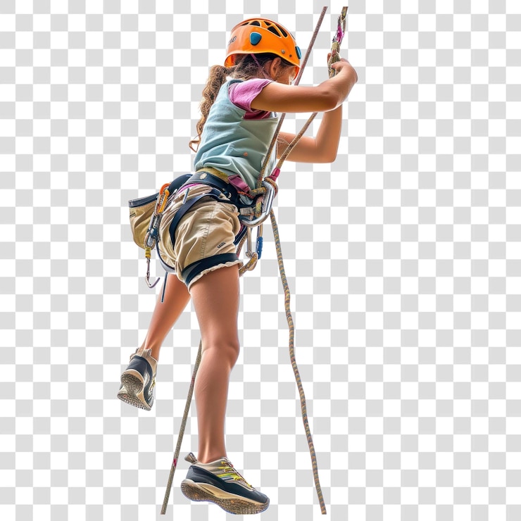 PSD ragazza adolescente della png in un'avventura ricreativa di arrampicata all'aperto