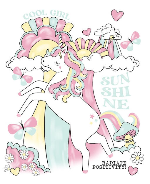 ragazza arcobaleno estivo con stampa unicorno