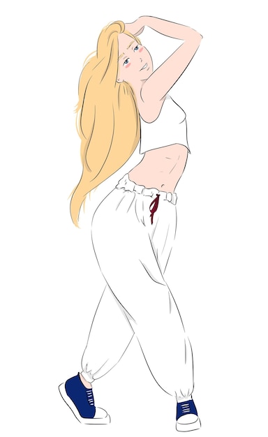 Ragazza con i capelli biondi in abbigliamento sportivo che balla illustrazione