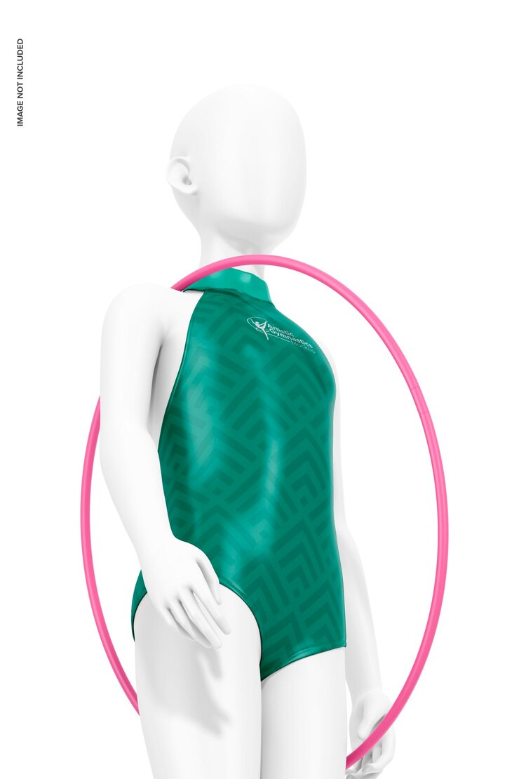 PSD ragazza ginnastica uniforme mockup inquadratura dal basso