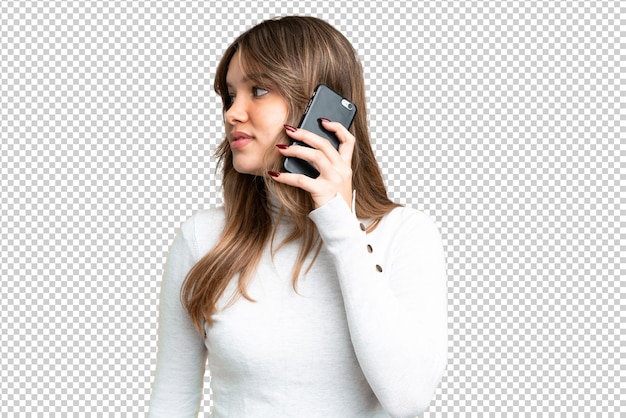 Ragazza giovane su uno sfondo isolato di chroma key