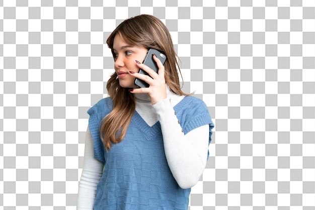 Ragazza giovane su uno sfondo isolato di chroma key