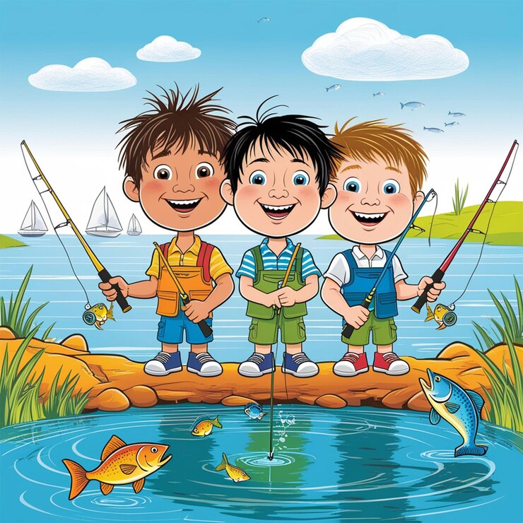 PSD ragazzi che pescano al fiume