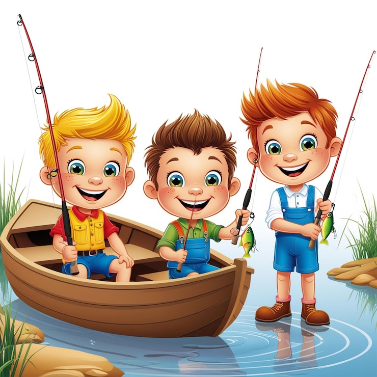 PSD ragazzi che pescano al fiume