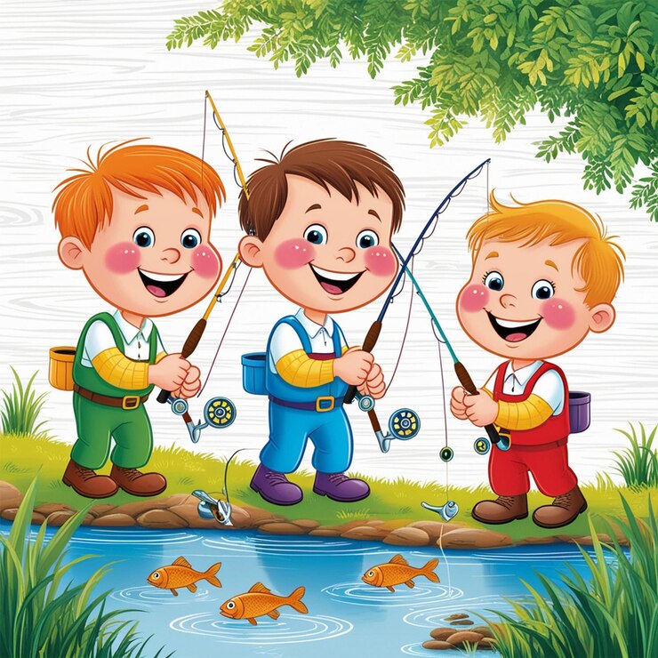PSD ragazzi che pescano al fiume
