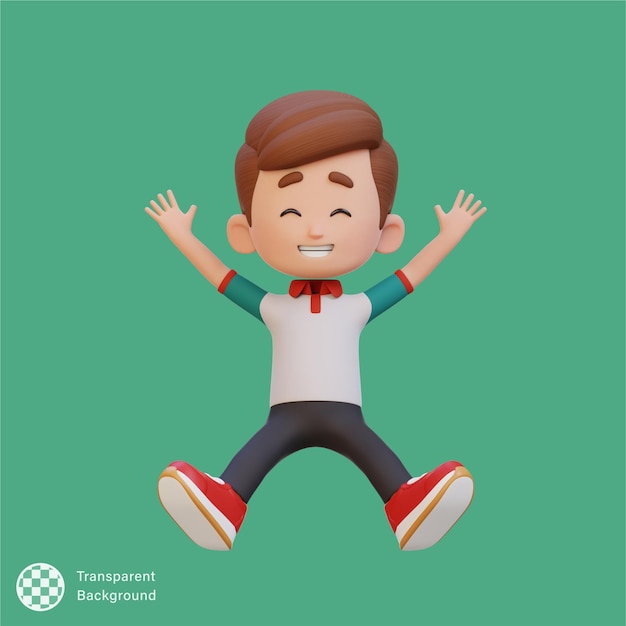 Ragazzo carino in 3D in postura di salto
