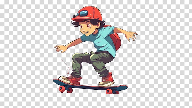 Ragazzo carino su skateboard isolato su sfondo trasparente illustrazione vettoriale